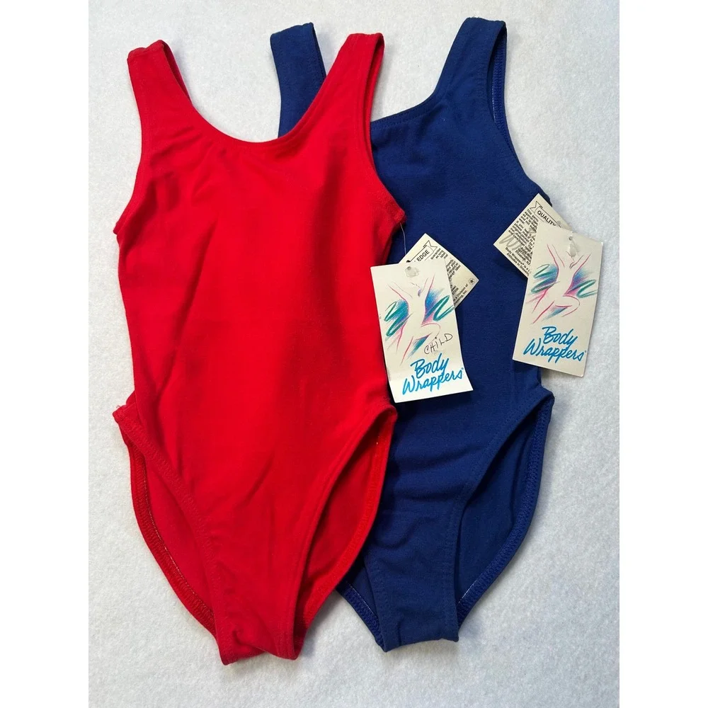 Body Wrappers Kids Tank Leotard 2 Pack Red Blue Style 115 Cotton Lycra Size 6X-7